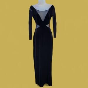 80s galm black velvet cut Out Dress